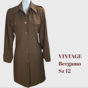BERGAMO long dark brown vintage jacket  stylish fitted military style Sz 12